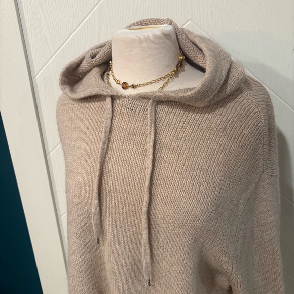 H&M Taupe Hooded Sweater Knit / minimalist neutral , cozy loungewear pullover/ - Picture 2 of 6